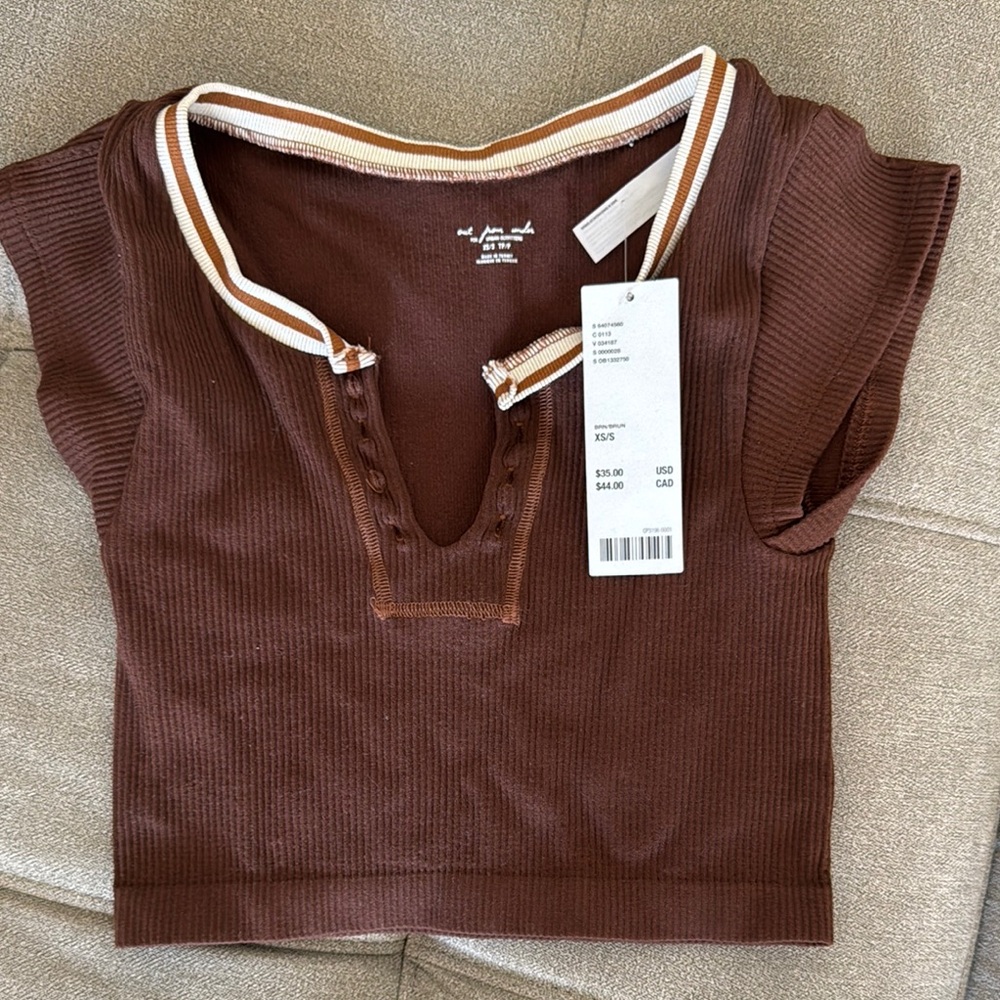 Brown Ribbed Women's Top